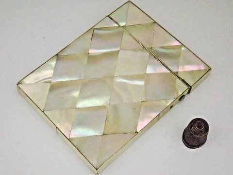 Antique Mother of Pearl Diamond Pattern Calling Card Case Cover