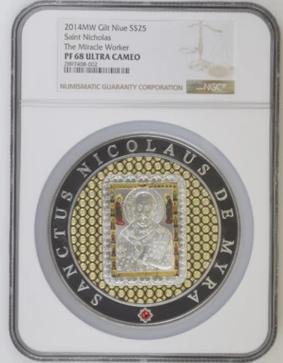 2014MW NIUE Gilt 8oz Silver S$25 Saint Nicholas the Miracle worker NGC PF68UC - Image 1 of 3
