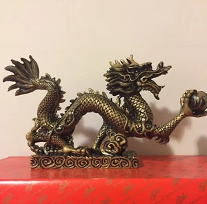 Copper color Chinese Feng Shui Dragon Statue for Luck & Success 9”L X 5”H - Picture 1 of 6