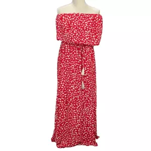Annebouti Red White Polka Dot Maxi Dress Off the Shoulder Front Slits Sz L NWT - Picture 1 of 9
