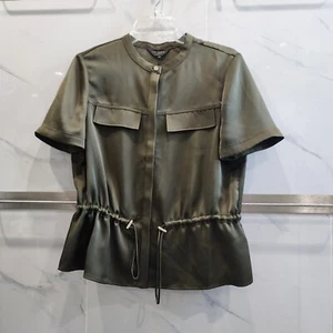 TED BAKER Women’s Anjyo Draw Cord Waist Satin Utility Shirt Size 2 - Picture 1 of 5