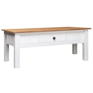 NNEVL Coffee Table White 100x60x45 cm Solid Pine Wood Panama Range - Picture 1 of 9