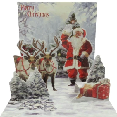 Jolly Santa 3D Pop-Up Mini Christmas Card Set of 3 Holiday Card Up With Paper - Image 1 of 4