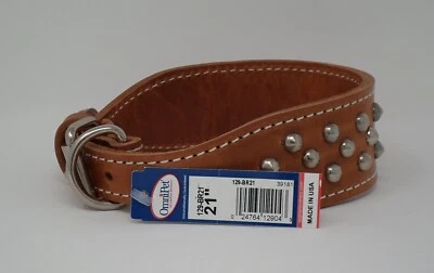 #129 COLLAR DE CUERO CÓNICO DE 2 CAPAS 21" CON PLACA DE IDENTIFICACIÓN DE LATÓN SIN TACHUELAS Foto 1 de 2