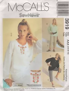 McCalls Sewing Pattern 3919 Tunic Top Bell Raglan Trousers Capris Size 4 6 8 10 - Picture 1 of 13