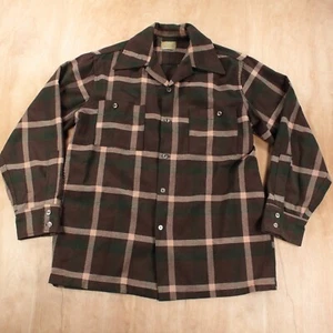 vtg 40s 50s Esquire wool loop collar camp shirt LARGE plaid usa wpl 6111 - Picture 1 of 10