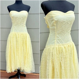 vtg 80s Coquette Princess Strapless Sweetheart Corset Lace Formal Party Dress - Picture 1 of 21