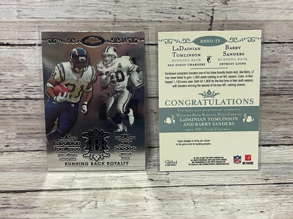 2007 Topps Chrome Running Back Royalty #TP LaDainian Tomlinson + Barry Sanders - Image 1 of 1