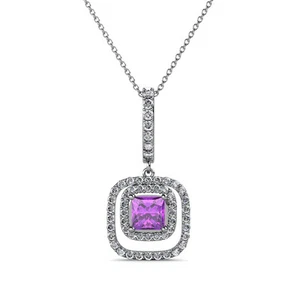 Amethyst and Diamond Womens Halo Pendant Necklace 0.68 ctw 14K Gold 18" JP:86593 - Picture 1 of 13