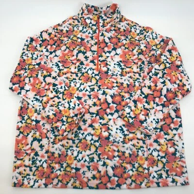 Top Pullover Lands' End Para Mujer 2X 1/4 Cremallera Polar Talla Grande Floral Rosa Naranja Foto 1 de 4