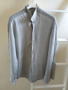 transit uomo italy grey linen long sleeve shirt meduim/large .excellent 