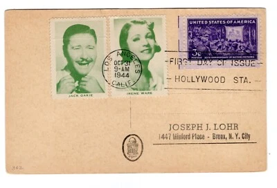 #926 Motion Pictures 50th Anniversary 1944 FDC - Lilian Harvey Postcard w/Labels - Image 1 of 2