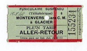 BIGLIETTO TICKET FUNICULAIRE MONTENVERS ALLER RETOUR 15-8-1968 FESTIVO - Picture 1 of 1