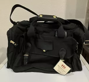 Mulholland Brothers Ford Eddie Bauer Black Travel Duffel Canvas & Leather Bag - Picture 1 of 9