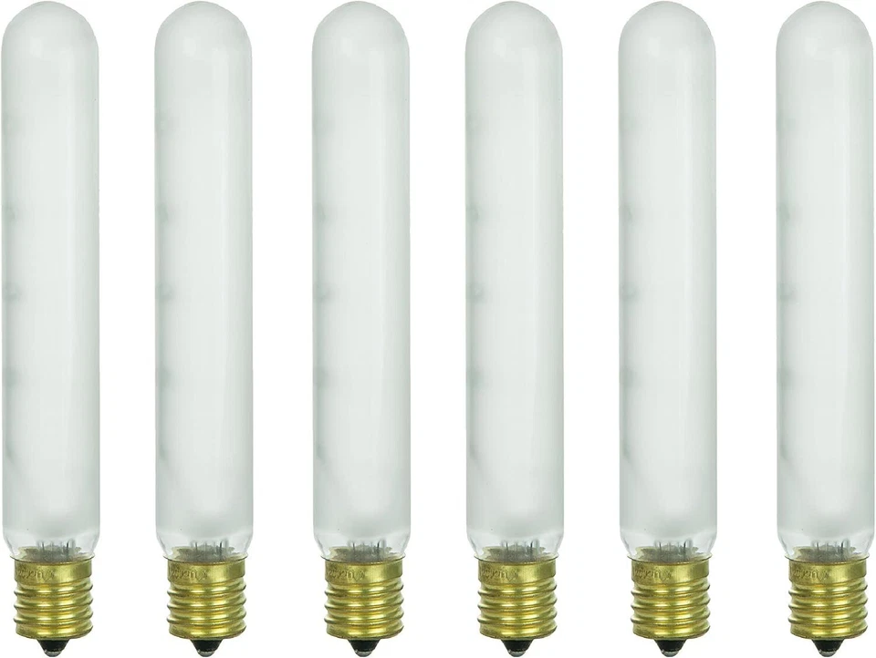 6Pack Tubular Light Bulbs, Frosted Tube T6.5 Bulb, 40W, 2600K, 290LM, E17, 120V - Image 1 of 4