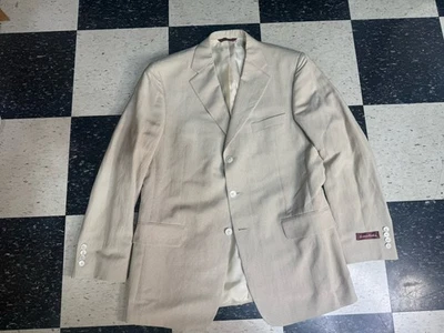 Новый $995 Samuelsohn Greenwich шелк/лен смесь бежевый полоски спортивное пальто 43L - Изображение 1 из 4