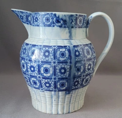 STAFFORDSHIRE PEARLWARE GEOMETRIC PATTERN BLUE TRANSFER PRINTED JUG C1810 - Image 1 of 4