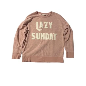SHIRALEAH Pink Lazy Sunday Chenille Letter Graphic Sweatshirt Women's Medium - Picture 1 of 7