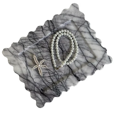 Natural Scalloped Edge Rectangle Travertine Tray Handmade Decorative Nightsta... - Image 1 of 4