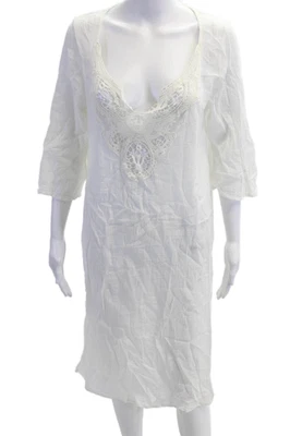 Vestido blanco Eberjey para mujer de algodón con ribete de encaje transparente talla S/M Foto 1 de 4