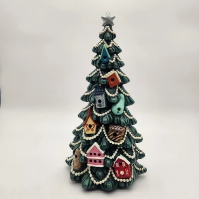 Handpainted Ceramic Christmas Tree Birdhouses White Pearls Vintage Holiday Decor - Image 1 of 4