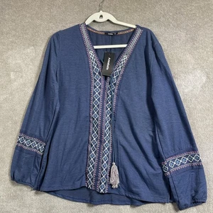 Annabelle Blouse Womens Large Embroidered Boho Peasant Tunic Top Long Sleeve - Picture 1 of 15