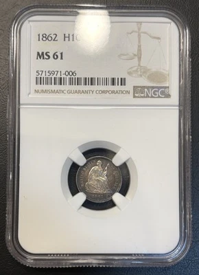 1862-P PCGS MS61 Seated Half Dime.  Amazing Electric Toning. Civil War Date. 👀 - Image 1 of 4