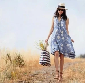 Anthropologie Isabella Sinclair Floral Embroidered Dress Sz XS Blue Chambray NWT - Bild 1 von 18