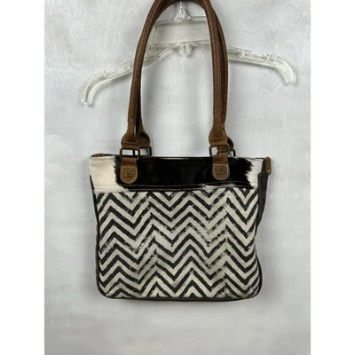 Myra bag Women's Black and white Chevron Cowhide Handbag Medium Size Western - Image 1 of 4