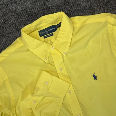 Camisa Ralph Lauren Para Hombre Grande Amarilla Ajuste Personalizado Botones Manga Larga Poni Foto 1 de 4