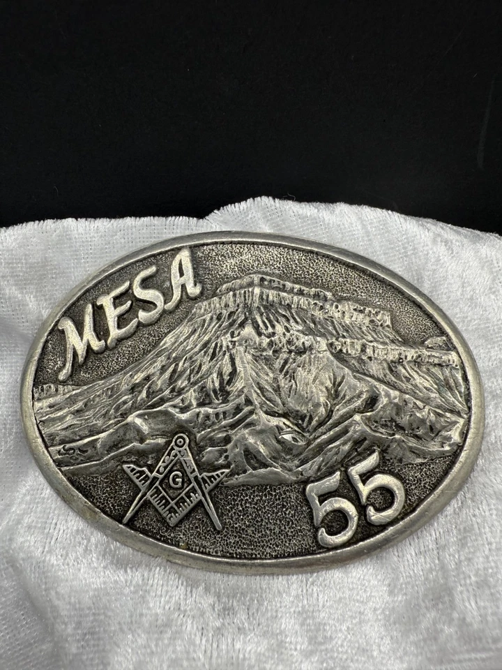 Hebilla de cinturón masónico vintage Mesa 55 tono plata regalo papá Foto 1 de 4