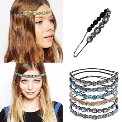 Faixa de cabelo elástica de strass miçangas de sementes feitas à mão faixa de cabeça 1 peça faça você mesmo brilhante ⇗ - Imagem 1 de 4