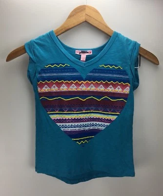 Sugar Tart Girls 4T Tee T-Shirt Heart Print Short Sleeve Crewneck Blue #J84 - Image 1 of 2