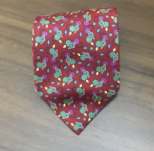 Vintage Christian Dior Red & Blue Geometric 100% Silk Tie - Made in U.S.A. - Picture 1 of 6