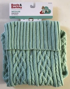 Boots & Barkley Medium Cable Knit Turtleneck Dog Sweater Color: Dusty Robin NEW - Picture 1 of 6