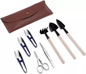 Bonsai Set 8 Pcs - Include Pruner,Fold Scissors,Mini Rake,Bud & Leaf Trimmer Set - Picture 1 of 12