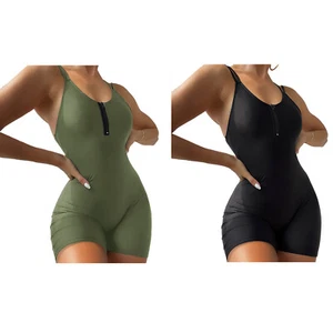 Traje de baño de una sola pieza para mujer con cremallera delantera espalda abierta gimnasia leotardos - Imagen 1 de 13