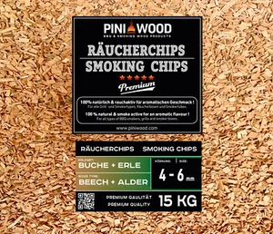 PINI 15 Kg Räucherchips Buche Erle Mix 4-6 mm Smoking Dust Räucherspäne - Bild 1 von 4