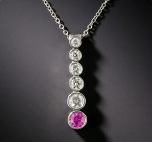 TIFFANY & Co Jazz Platinum Diamond Pink Sapphire Graduated Drop Pendant Necklace - Picture 1 of 7
