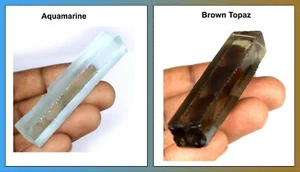 Marrone Topazio & Acquamarina 170-190 KT Gemme Scaglia Grezzo Paio Certificato - Foto 1 di 6