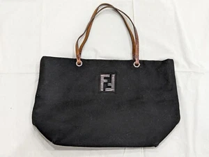 Fendi Black x Brown wool x Leather Tote Bag - Picture 1 of 13
