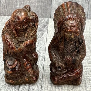 1940'S Syroco Wood Indian Chief & Squaw Western Vintage Salt & Pepper Shaker Set - Picture 1 of 8