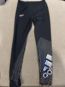 girls adidas black silver compression leggings medium 10/12 new $35 - Picture 1 of 1