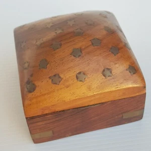 Vintage Wooden Jewellery Storage Box with Brass star Inlay Trinket box jewellery - Picture 1 of 11