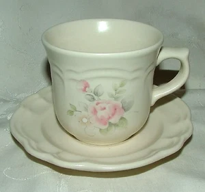 1985+ Pfaltzgraff Stoneware TEA ROSE Flat Cup & Saucer Made in USA - Picture 1 of 6