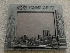 New York City Skyline Souvenir Metal Twin Towers World Picture Frame Vintage NYC - Picture 1 of 7