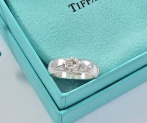 Size 6.5 Tiffany & Co Sterling Silver Rose Flower Band Ring 6mm in Pouch Nature - Picture 1 of 7