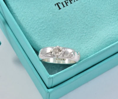 Size 6 Tiffany & Co Sterling Silver Rose Flower Band Ring 6mm in Pouch Nature - Image 1 of 4