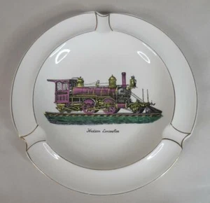 Hudson Locomotive 7.5" White Ceramic Train Ashtray with Gold Trim - Picture 1 of 6