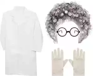 Mad Scientist Fancy Dress Nerd Costume Albert Einstein Physicist Stag Party 4 Pc - Picture 1 of 12